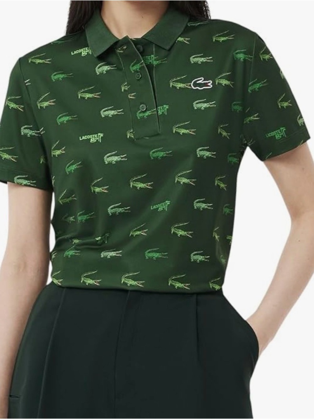 Lacoste Women’s Dark Green All-Over Crocodile Polo